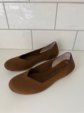 Rothy's Brown Knit Ballet Flats with Blue Accent
